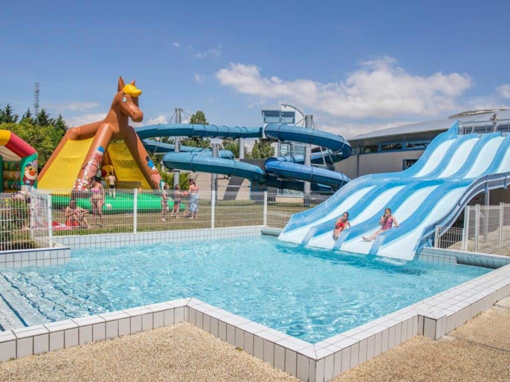 Water slides outside as part of a waterpark