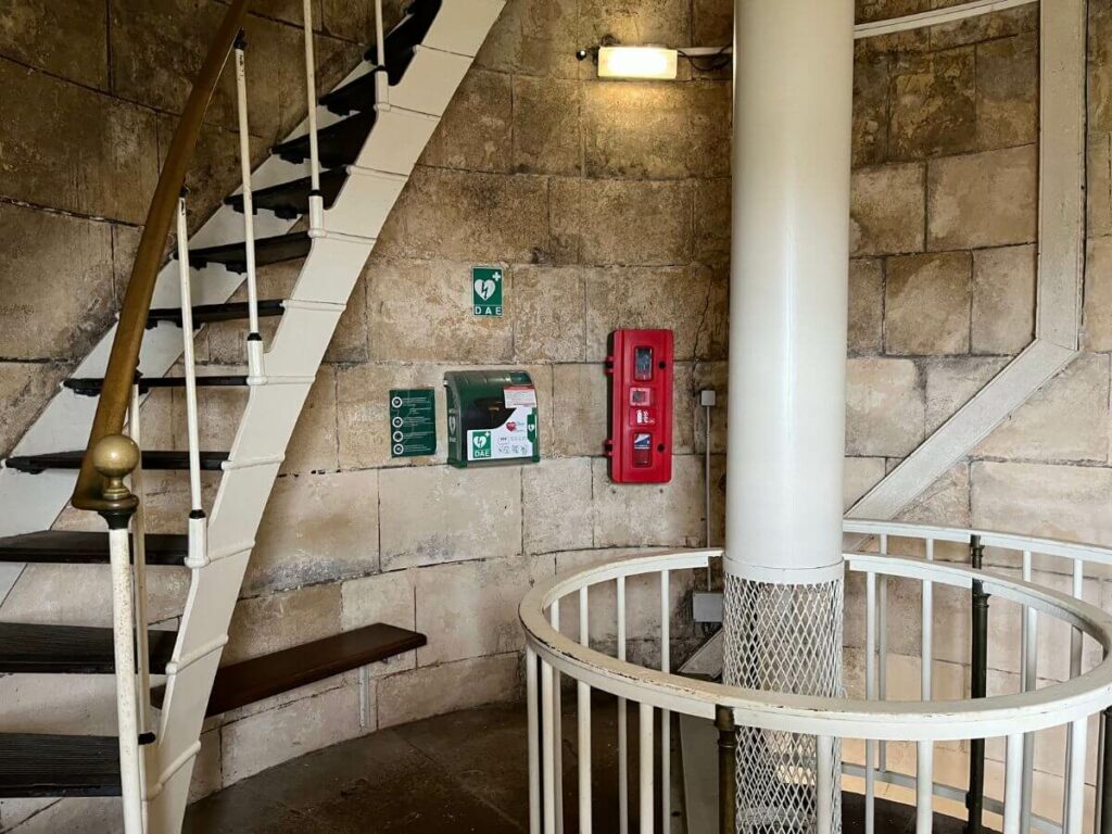 Winding steep staircase inside the Chassiron Lighthouse in France
