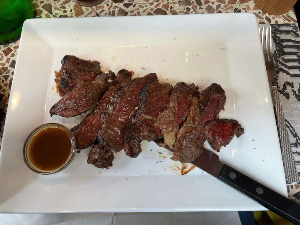 Steak and chips on a plate for lunch in Angouleme