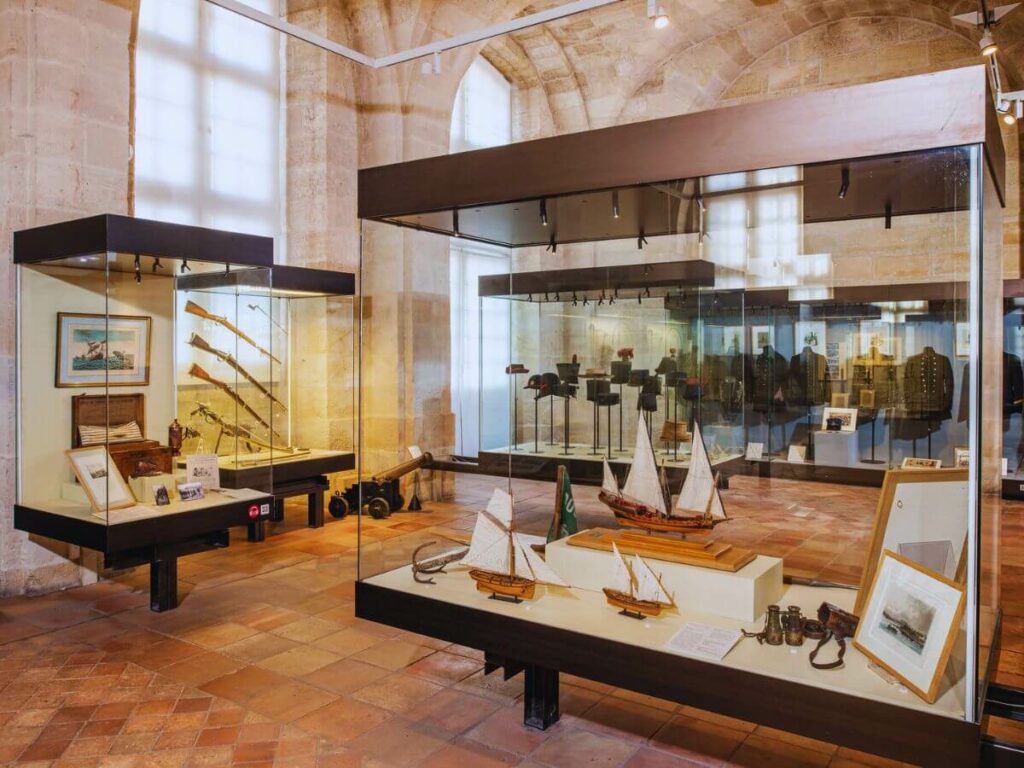 A display of maritime ships and boats in a museum in Bordeaux