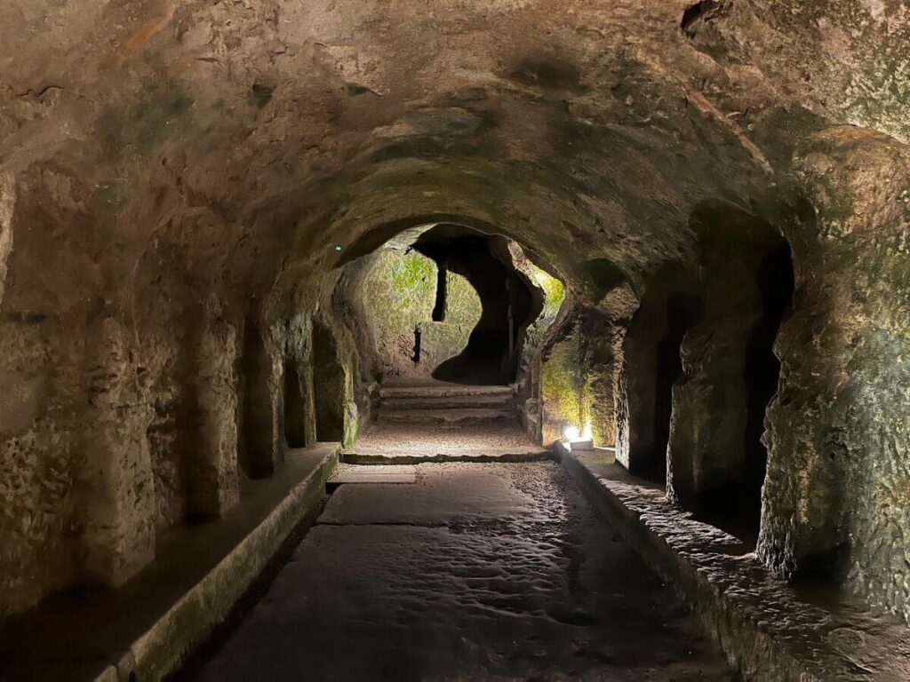 An underground stone crypt like a cave in Aubeterre-sur-Dronne