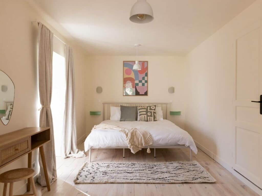 A nicely decorated bedroom in an old gite in the Charente in France