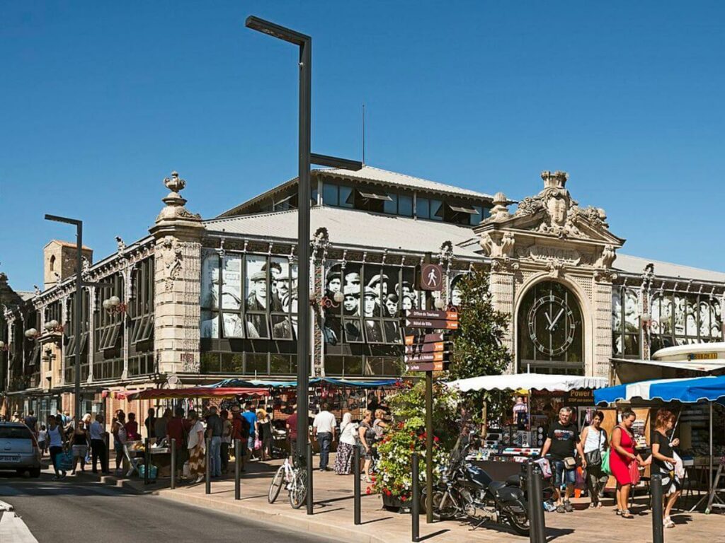 An old French covered market building in the town of Narbonne