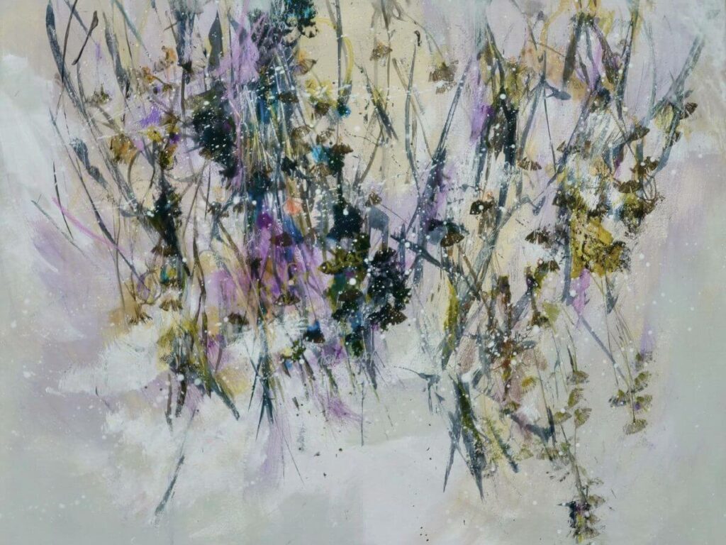 Watercolour painting of flowers on a white canvas