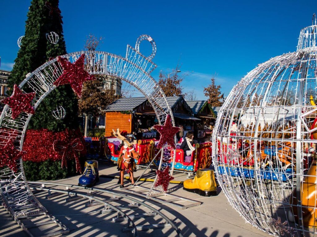 Giant Christmas igloo and decorations at a children's playground in France