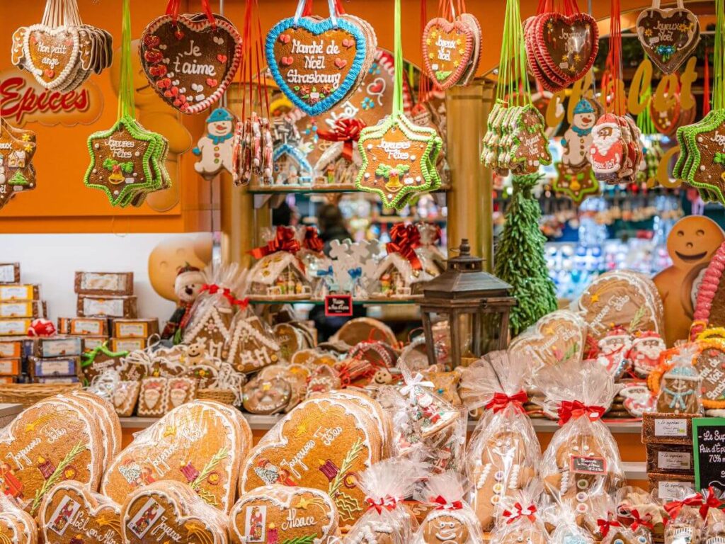 A Christmas stall at the market filled with gingerbread