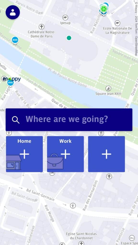 Map app interface asking "Where are we going?" with options.
