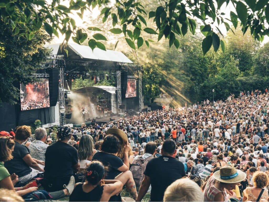 Cognac Blues Passion music festival outside in Cognac on a sunny hot day.