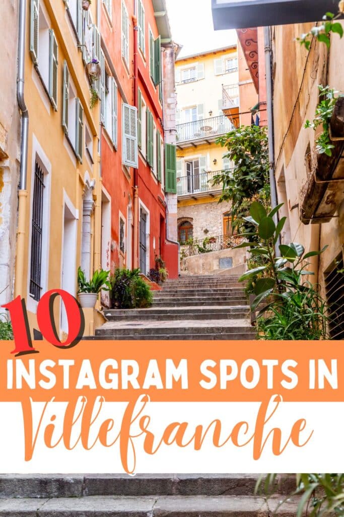 A charming narrow street in Villefranche-sur-Mer, lined with pastel-colored buildings and cascading greenery, highlighting one of the top Instagram-worthy spots in the region.